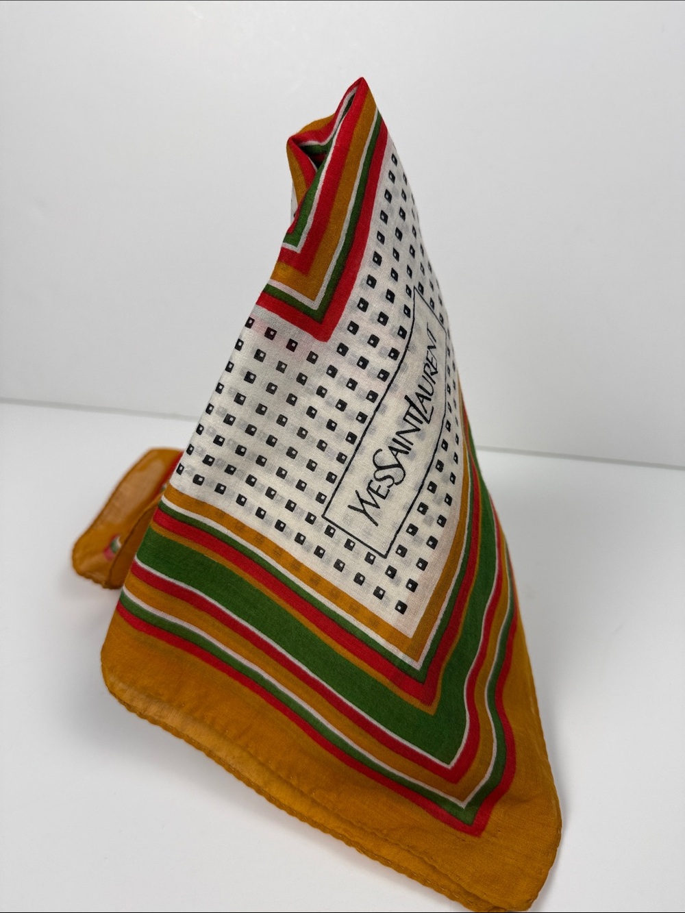 Yves Saint Laurent Striped Silk Scarf in Mustard, Green & Red